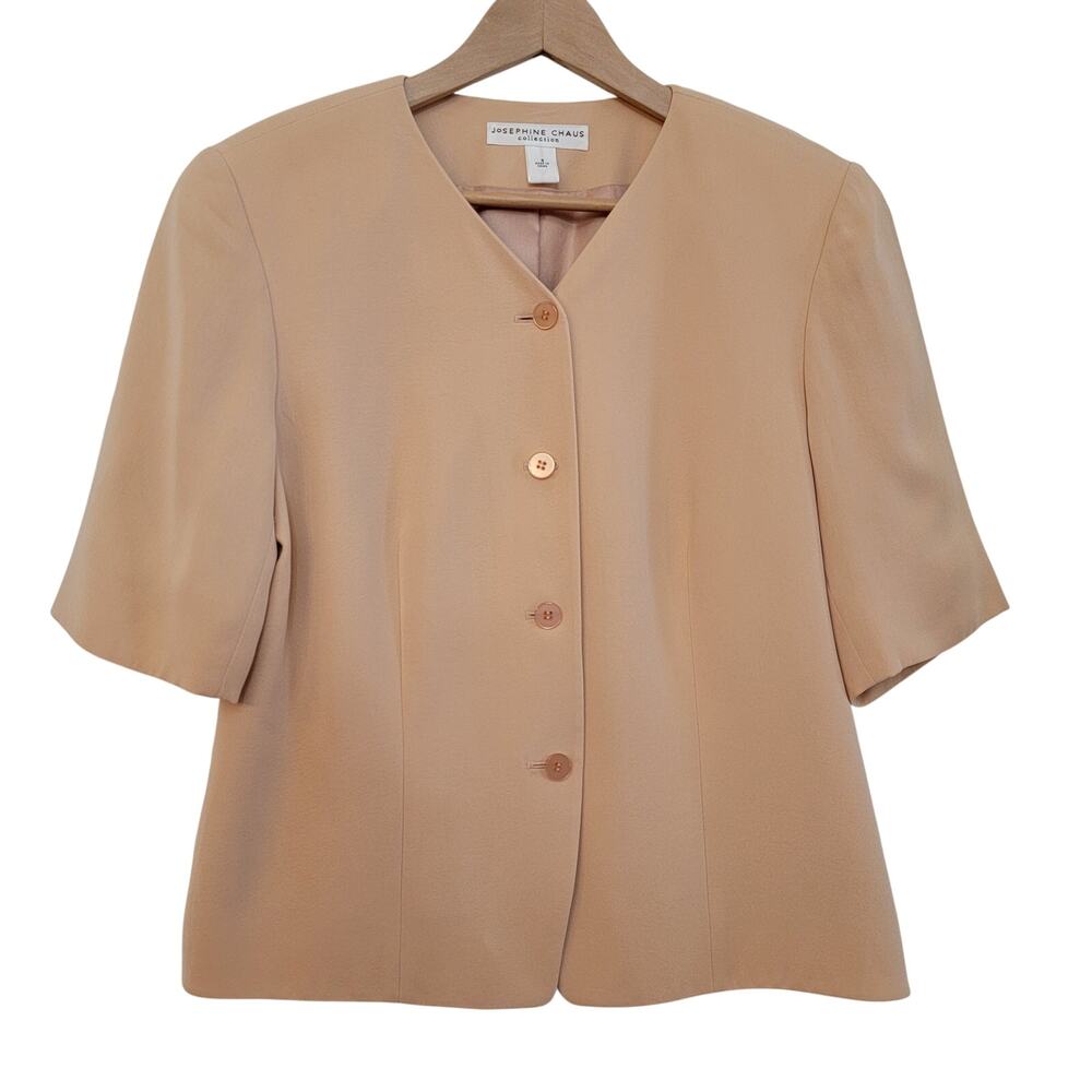 Vintage 90s Josephine Chaus Silk Jacket Blazer Peach Blush Short Sleeve Sz 6